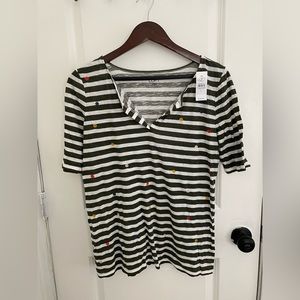 Loft olive green, stripped shirt with colorful poke a dots(Never Worn)